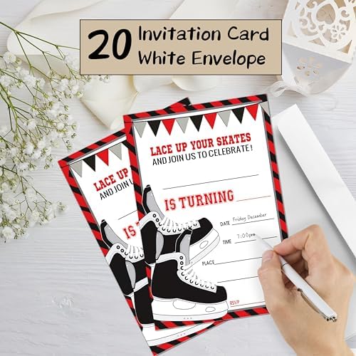 Hockey Themed Birthday Invites 4x6 with Envelopes 20 Pack