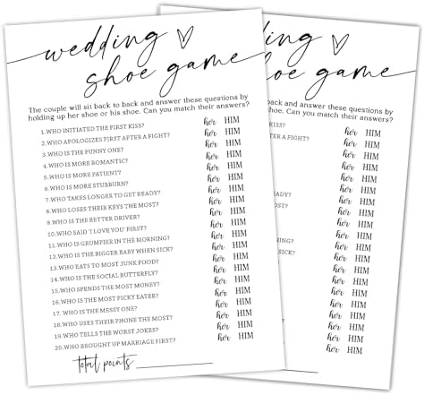 Wedding Shoe Game Cards - 30 Unique Game Cards