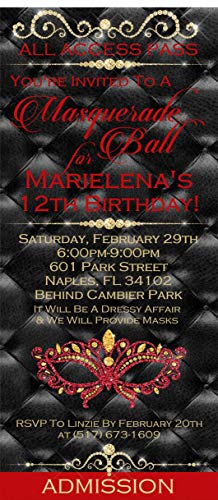 Red Black Gold Masquerade Party Invitations