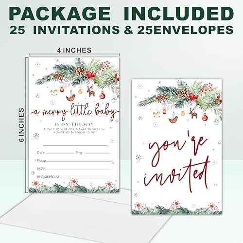 NYCTUG Merry Little Baby Shower Invites - 25 Winter Christmas Baby Invitations With Envelopes