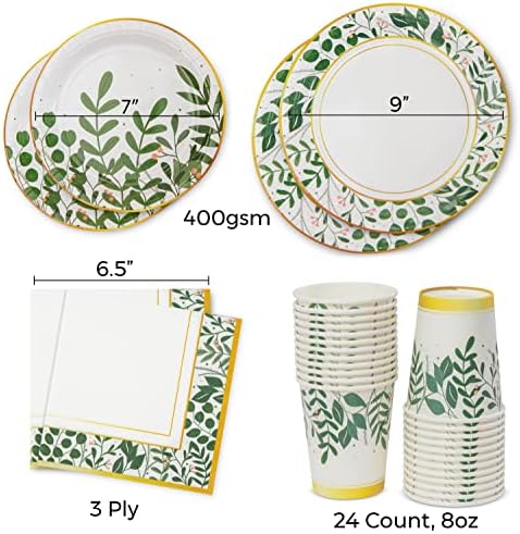 Royal Bluebonnet Greenery Paper Plates and Napkins - Set of 24