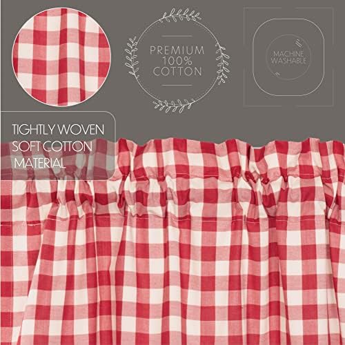 VHC Brands Farmhouse Red Buffalo Check Curtains Panel Pair