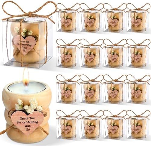 MTLEE 16 Piece Wooden Tealight Candle Holder Set with Cards and Rope