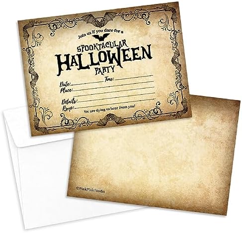 Pink Pixie Studio Halloween Party Invitations 25 Set 5x7 with White Envelopes