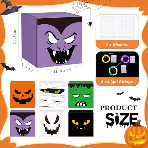 Zhanmai 6 Pcs Halloween Decorative Boxes with LED String Lights