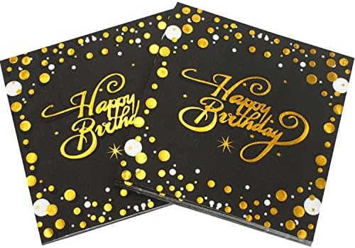 40pcs Black and Gold Birthday Napkins for Parties