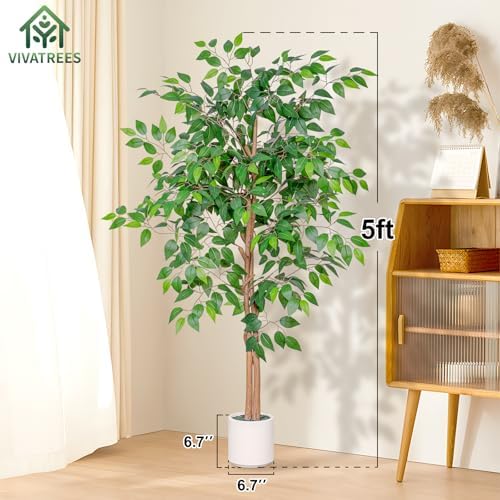 5FT Artificial Ficus Tree with White Planter