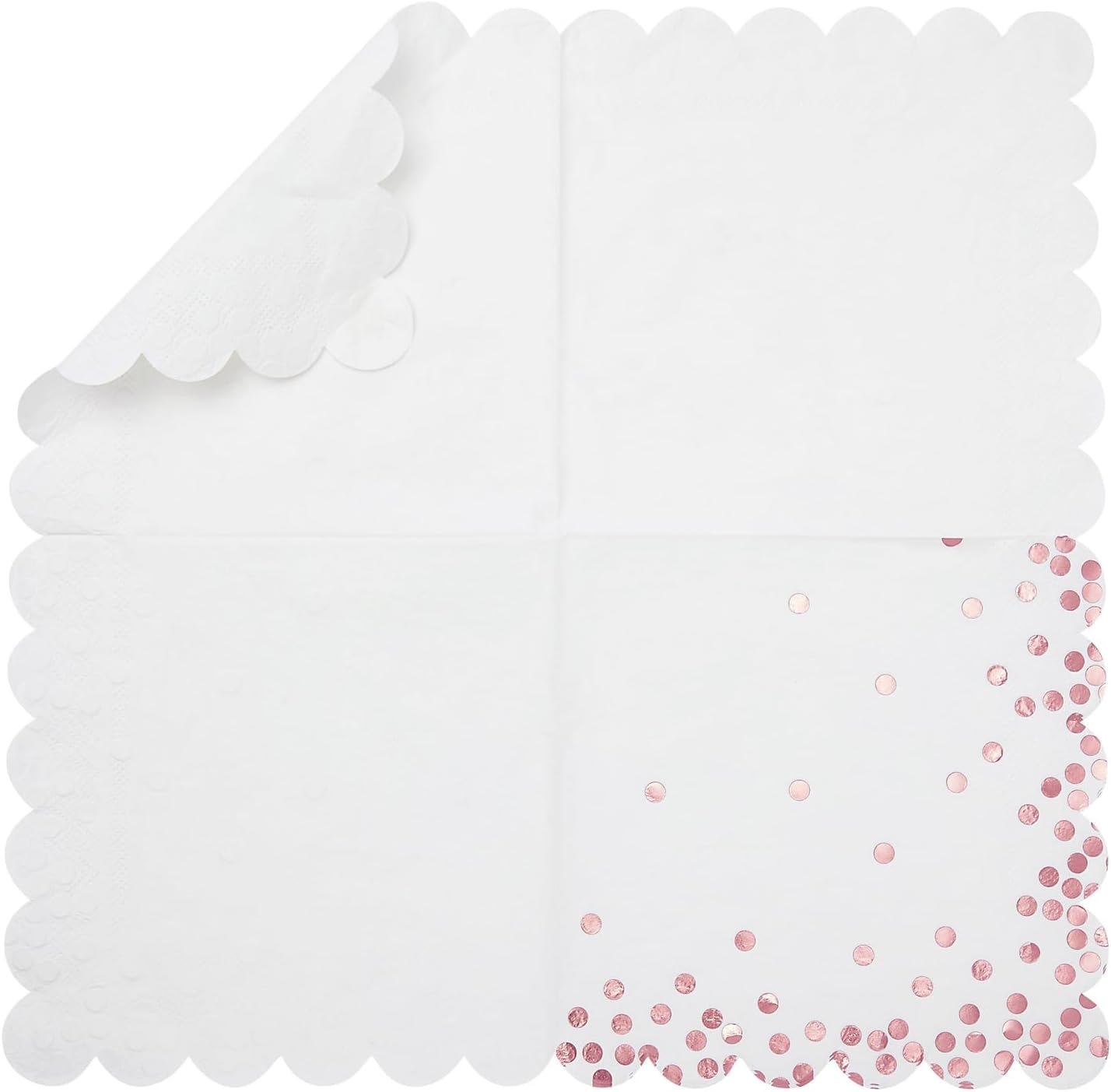 50 Pack Scalloped White Rose Gold Napkins for Events