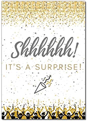 Elcer Surprise Party Invitations Black Gold 20 Count