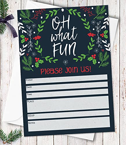 Oh What Fun Retro Christmas Party Invite Set of 20 with Envelopes