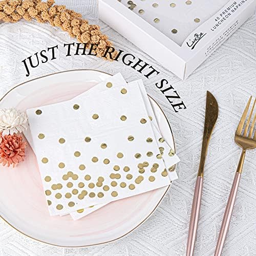 40 Pack White Paper Cocktail Napkins with Gold Foil Polka Dots