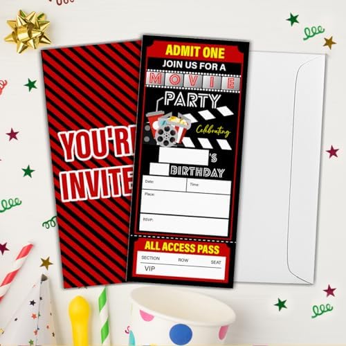 Movie Night Ticket Party Invitations Set of 20 with Envelopes