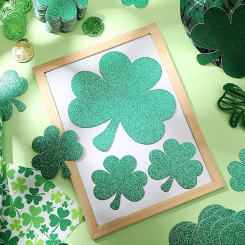 Mini Glitter Green Shamrock Paper Cutouts Pack Of 10