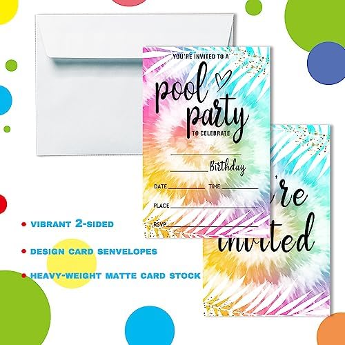 Pool Party Birthday Invitations with 20 Envelopes