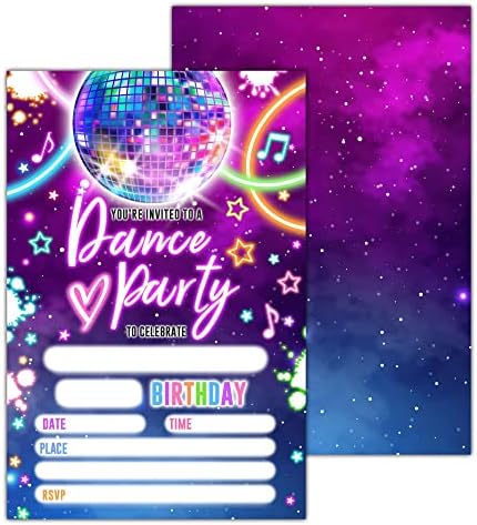 ZEDEV Dance Birthday Party Invitation Cards with Envelopes Set of 20