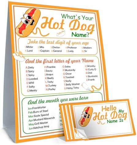 Funny Hot Dog Name Game Cards Set for Birthday Parties