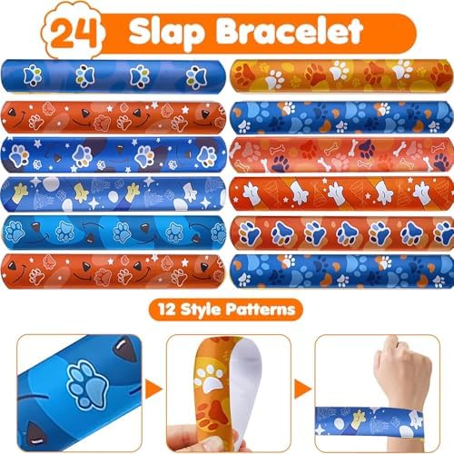 74PCS Dog Paw Party Favor Set with Slap Bracelets and Stickers