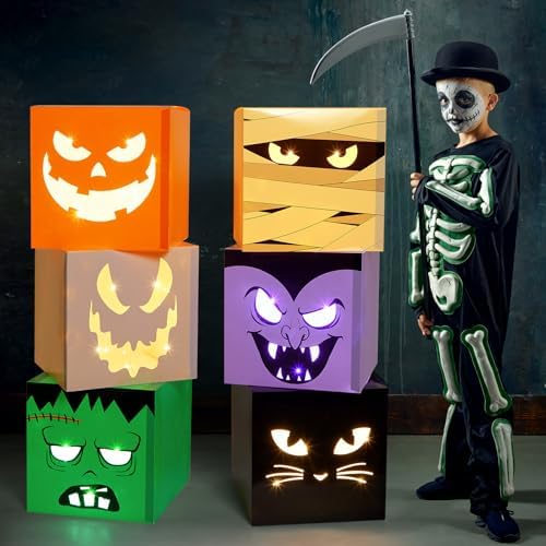 Zhanmai 6 Pcs Halloween Decorative Boxes with LED String Lights