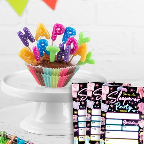Neon Themed Sleepover Party Invitations with Envelopes