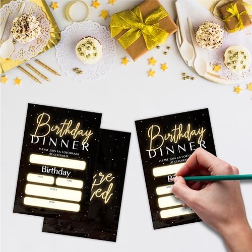 20 Birthday Invitations With Envelopes Glow Black Gold