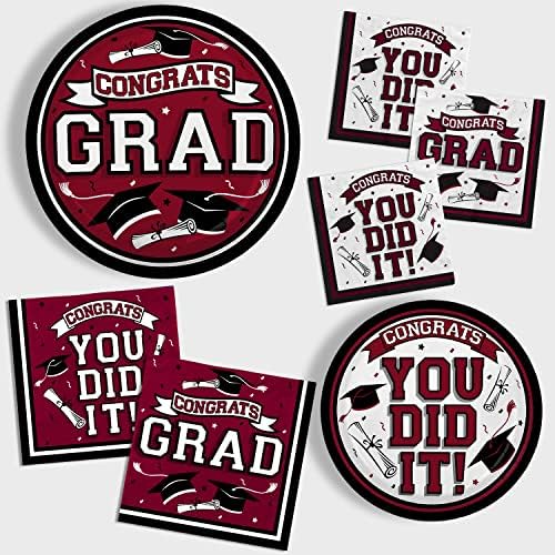 Gatherfun Graduation Party Dinnerware Set Maroon 50 Plates Napkins