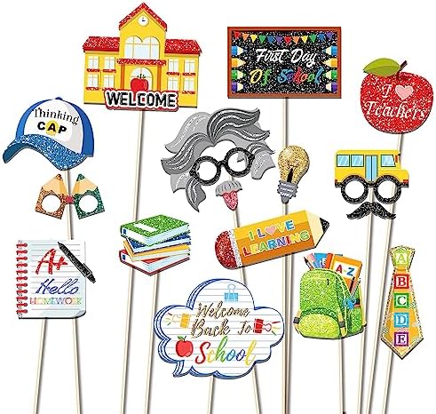 45Pcs Back to School Photo Booth Props Kit with Sticks