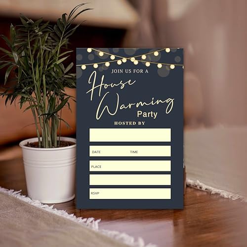 20 Home Invitation Lanterns with Envelopes Modern Housewarming Party Invite Cards Black