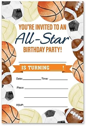 VAHATAN Sports Birthday Invites 20-Pack with Envelopes