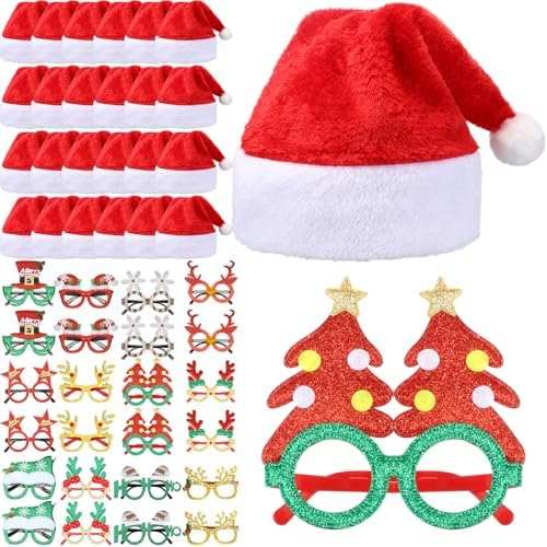 Toulite 48-Piece Santa Hat Glasses Costume Set