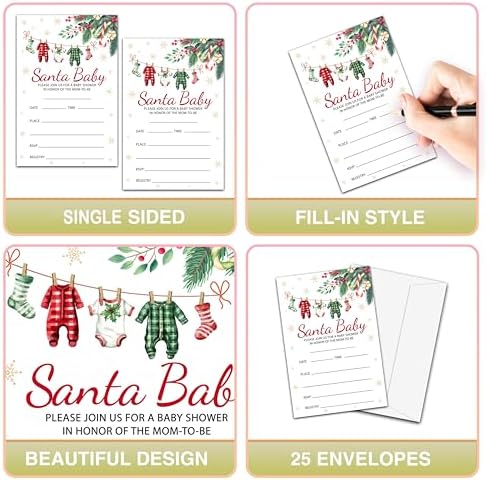 Christmas Baby Shower Invitations with Envelopes - Winter Wonderland 4x6 Card Set