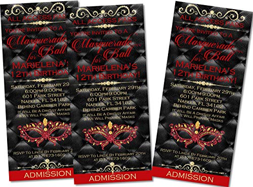 Red Black Gold Masquerade Party Invitations