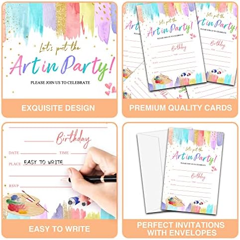Art Birthday Party Invitations 20 Count with Envelopes