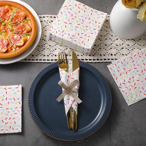 Crtiin 150 Pcs White Donut Sprinkles Napkins 2 Ply