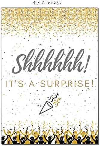 Elcer Surprise Party Invitations Black Gold 20 Count