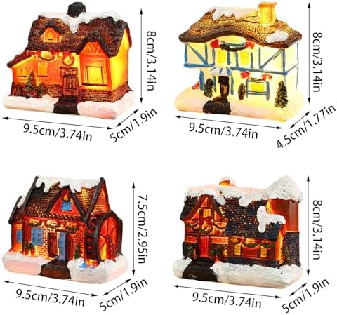 Keebgyy 4 Pack Light-Up Christmas Village Houses