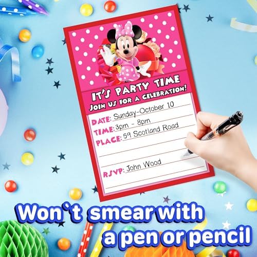 Set of 20 Birthday Invitation Cards Envelopes for Kids