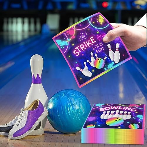 Bowling Birthday Napkins 40Pcs Rainbow Neon Glow Girl Party Decorations