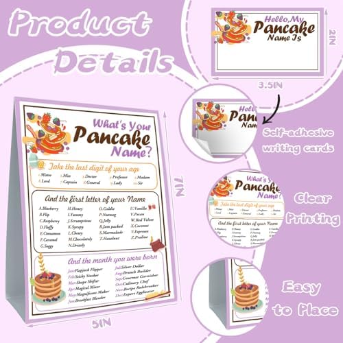 Funny Pancake Theme Game Cards Set - 30 Name Stickers Sign
