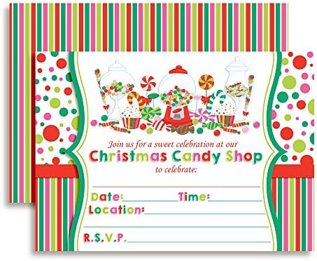 Christmas Sweet Shoppe Birthday Party Invitations with Envelopes