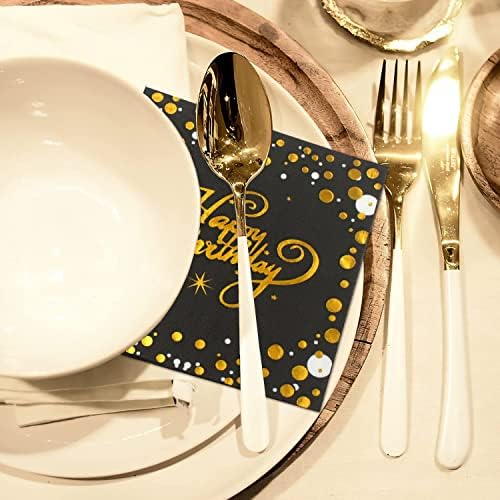 40pcs Black and Gold Birthday Napkins for Parties