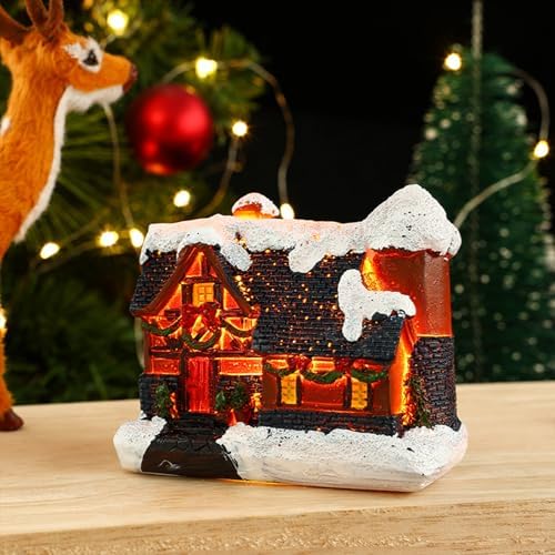 Keebgyy 4 Pack Light-Up Christmas Village Houses