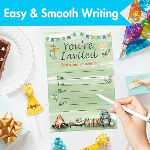Camping Birthday Invites with Envelopes 30PCS Double Sided