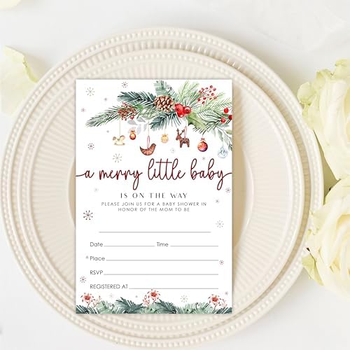 NYCTUG Merry Little Baby Shower Invites - 25 Winter Christmas Baby Invitations With Envelopes