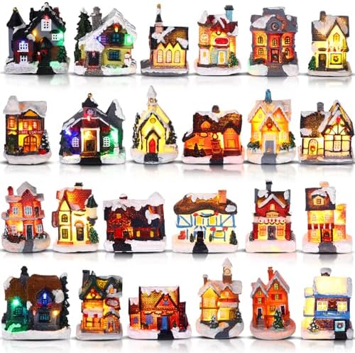 Kajaia 24 Piece Christmas Village Houses Set with LED Lights