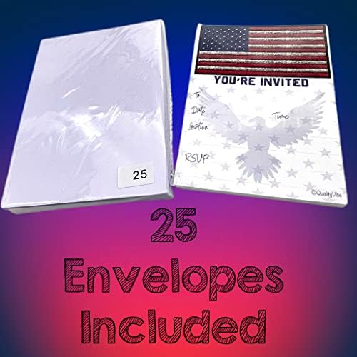 QualityVibe 25 American Flag Invitations With Envelopes