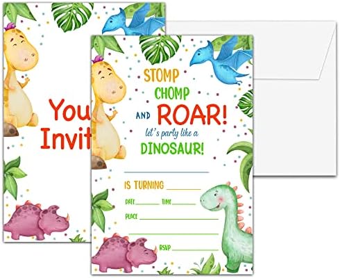 Watercolor Dinosaur Birthday Invitations Double Sided D05