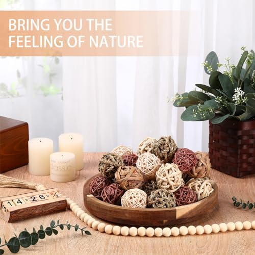 31 Pcs Wicker Rattan Decorative Balls with Wood Bead Garland