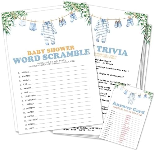Word Scramble Baby Trivia Baby Shower Game Cards for Boys