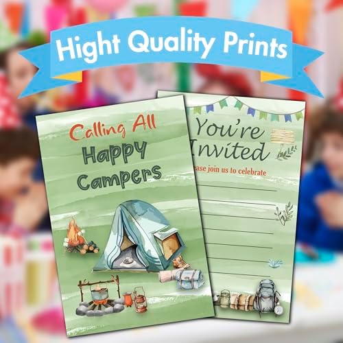 Camping Birthday Invites with Envelopes 30PCS Double Sided