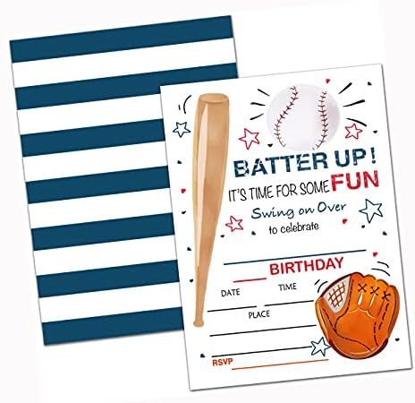 Baseball Birthday Party Invitation Cards with Envelopes
